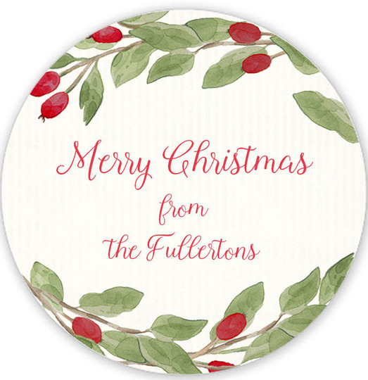 Winter Berries Round Holiday Gift Stickers
